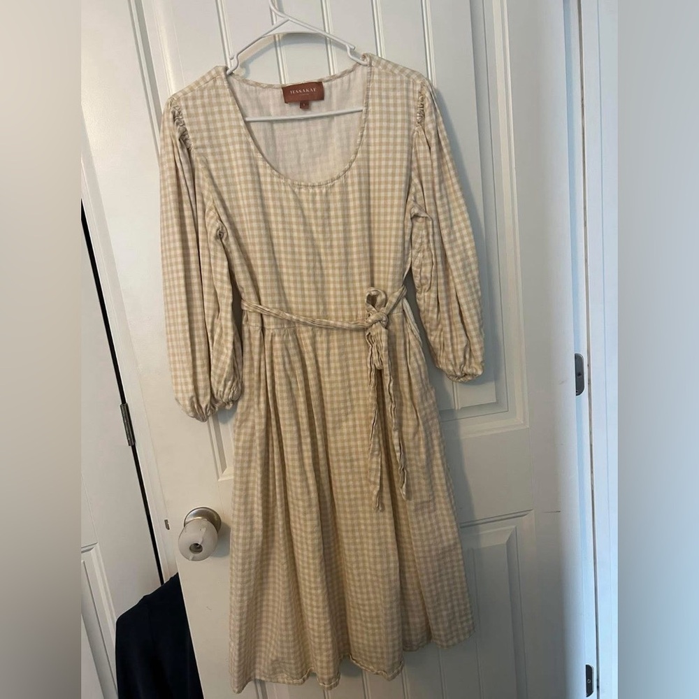JessaKae Cream Sundress with Bishop Sleeves and Scoop Neck